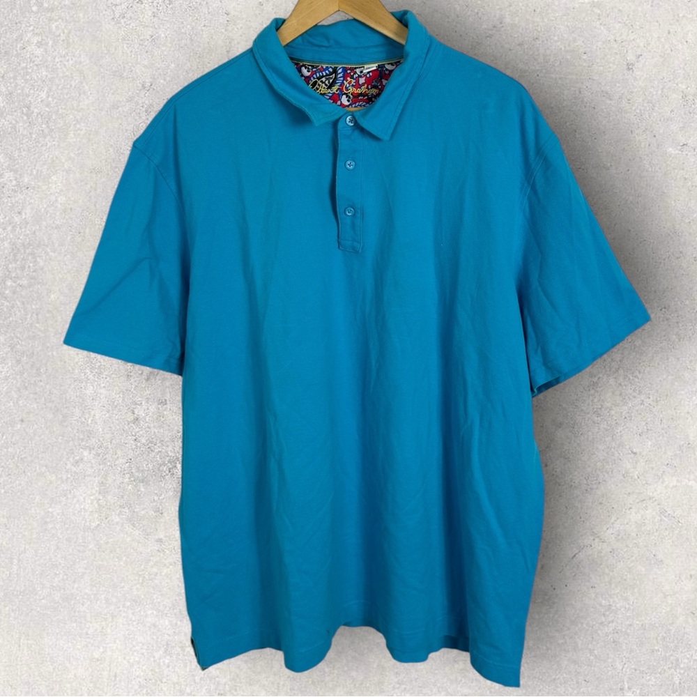 Robert Graham Blue Short Sleeve Polo Shirt Mens Sz XXL Collared Golf Pickleball‎